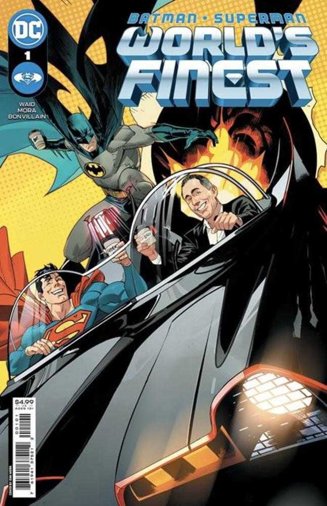 Batman Superman Worlds Finest #1 Cover J Dan Mora Jerry Seinfeld In The Bat Mobile Getting Coffee Card Stock Variant